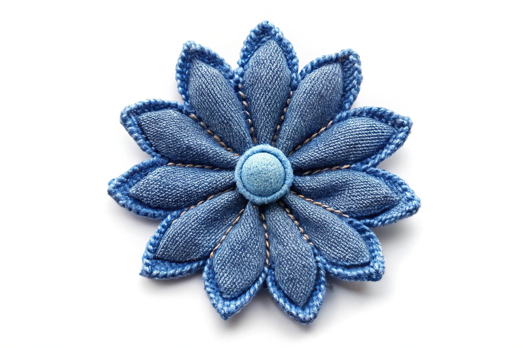 close-up of embroidered floral patch on denim